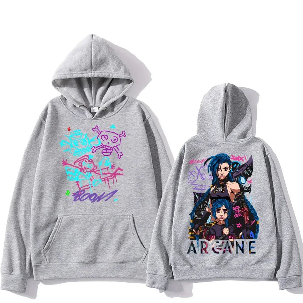 Arcane Jinx Hoodies Man Women Harajuku Clothing Hot Anime Arcane Pullovers Unisex Oversized Sweatshirt Fall Y2K Dark Sudaderas - SS69