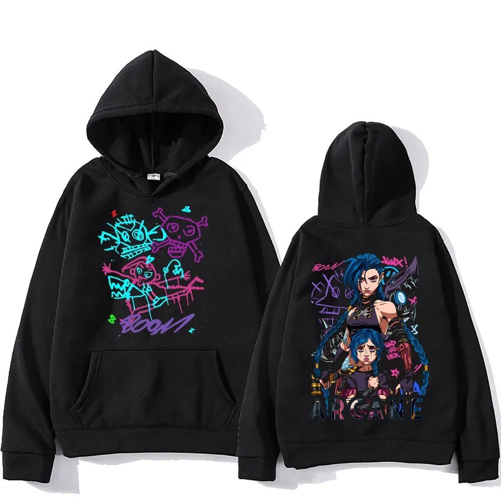 Arcane Jinx Hoodies Man Women Harajuku Clothing Hot Anime Arcane Pullovers Unisex Oversized Sweatshirt Fall Y2K Dark Sudaderas - SS69