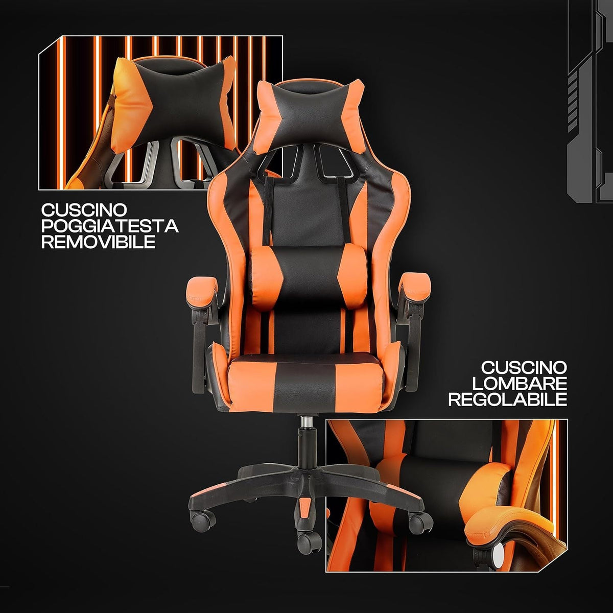 Baroni Home Gaming Chair, Ergonomic Office Chair with Adjustable Backrest, Headrest And Lumbar Support SS69