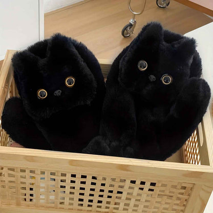 Black Cat Plush Gloves, Winter Warm Cute Cycling Thickened Double-Layer Windproof Neck Warmer Mittens, Wrist Cat, Cat Paw Mittens, Cat Paw Mitts, Cat Embroidery Mittens For Women, Cat Paws For Women,  Wrist Warmer Mittens, Do