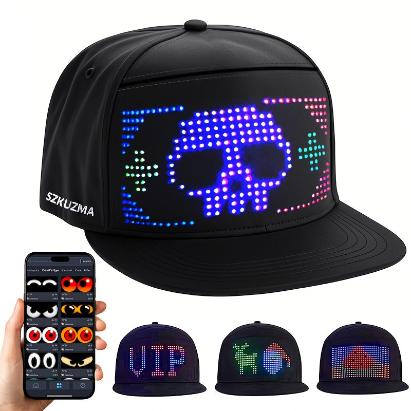 1 Programmable LED Display Hat, DIY Text Scrolling Information, APP Control, Multiple Patterns And Animations, Creative Hat, Adjustable Size, Suitable For Both Men And Women, Suitable For Gatherings And Carnivals, Halloween A SS69