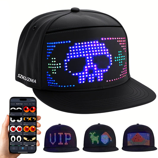 1 Programmable LED Display Hat, DIY Text Scrolling Information, APP Control, Multiple Patterns And Animations, Creative Hat, Adjustable Size, Suitable For Both Men And Women, Suitable For Gatherings And Carnivals, Halloween A SS69