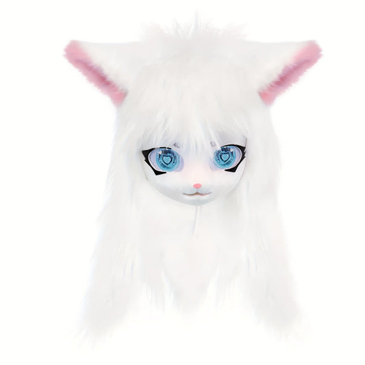 Animal Head Cat Fursuit Cut Mask Halloween Masquerade Cosplay Costume Props SS69 45.69 White