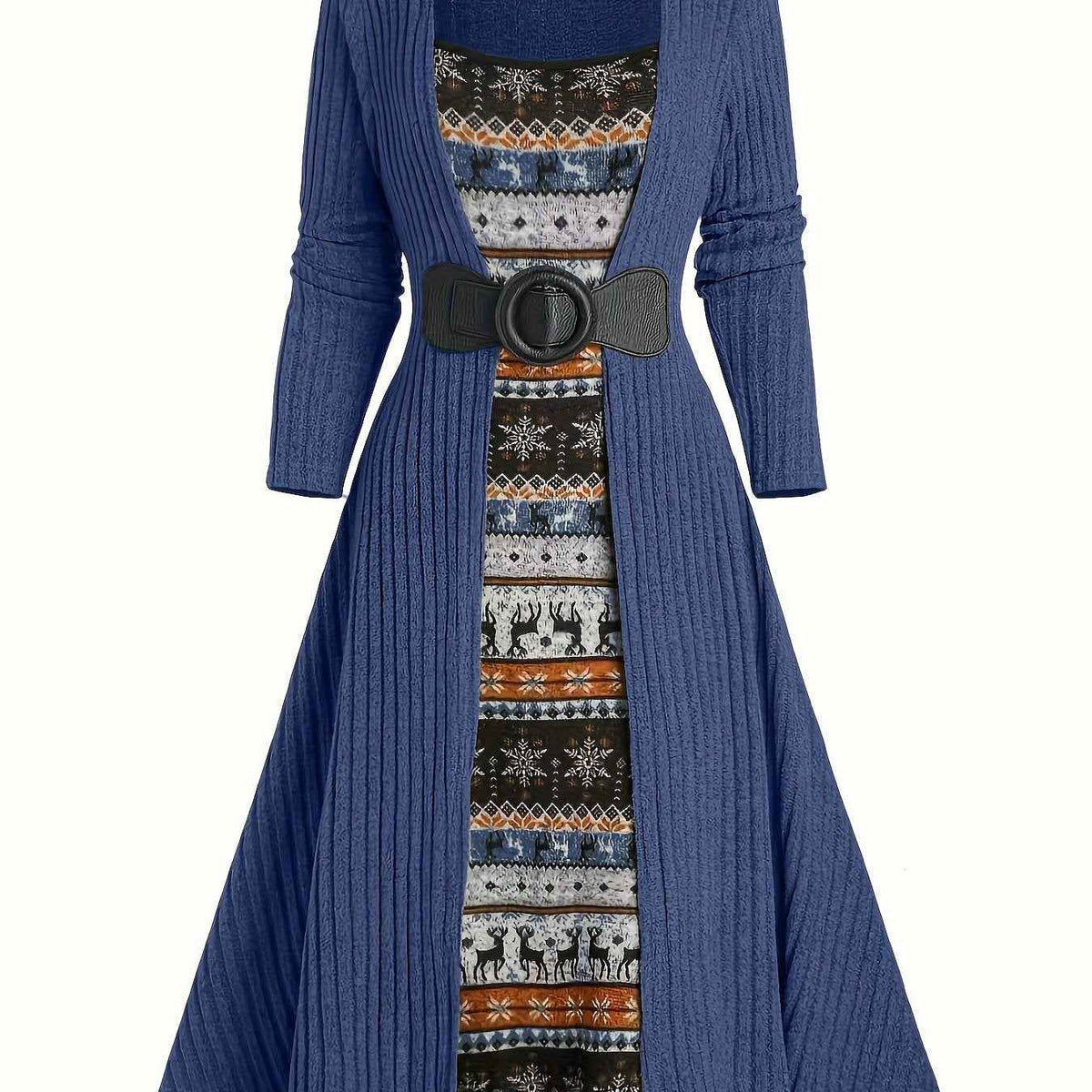 Ribbed Dress , Long-Sleeve , for Autumn And Winter , Commutes