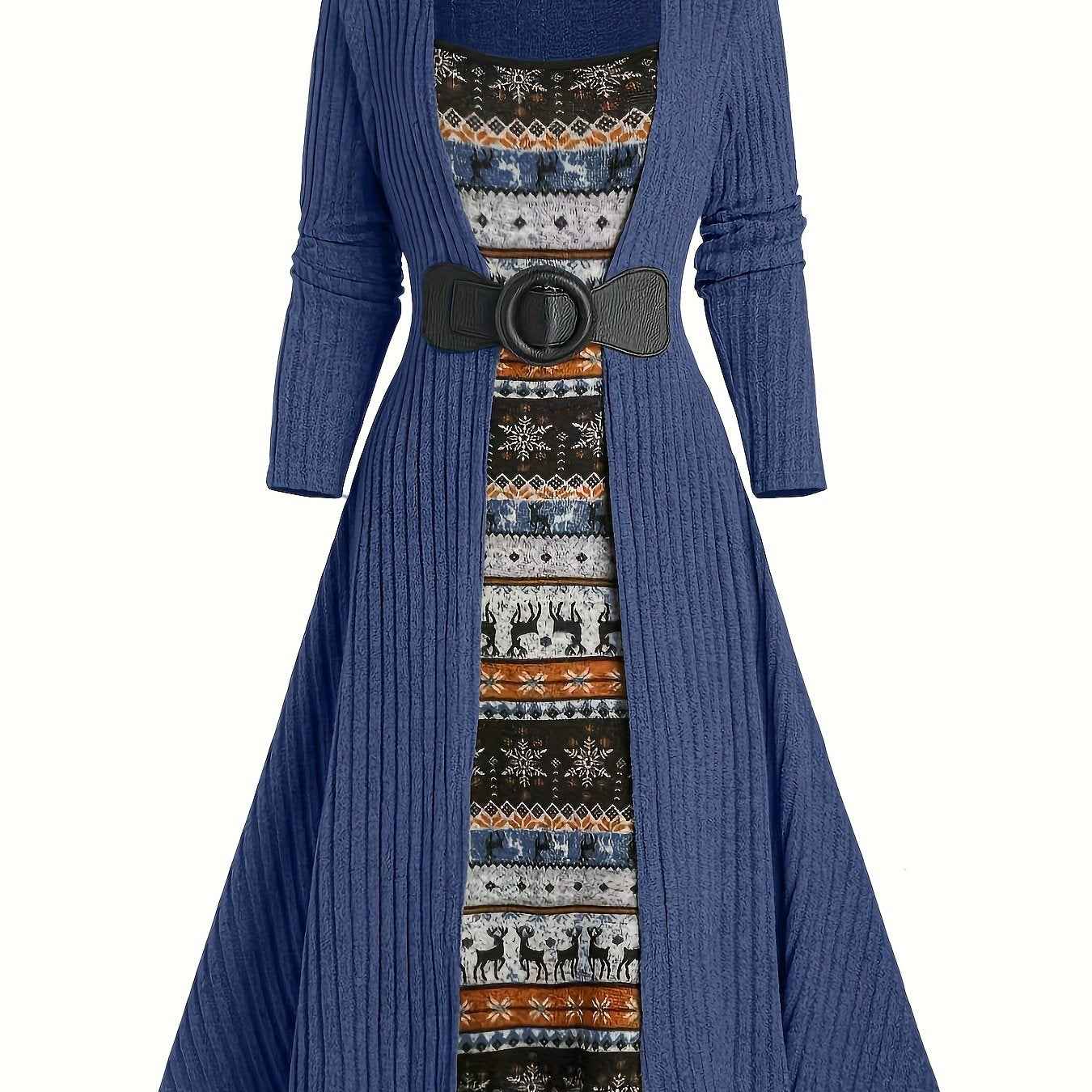 Ribbed Dress , Long-Sleeve , for Autumn And Winter , Commutes