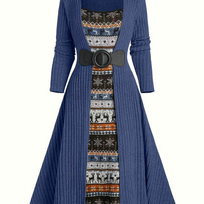 Ribbed Dress , Long-Sleeve , for Autumn And Winter , Commutes