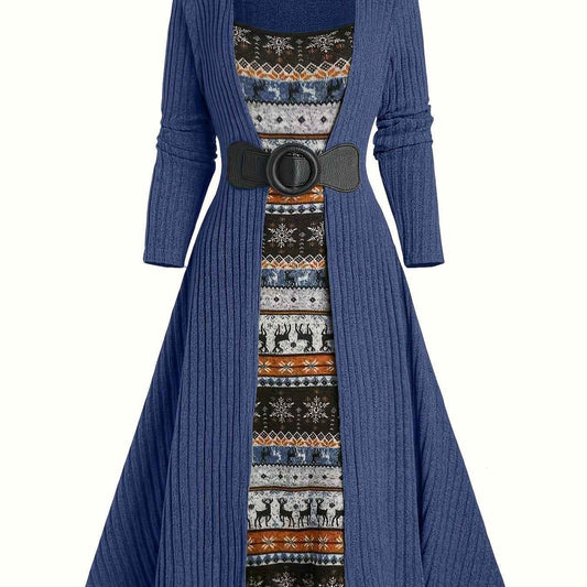 Ribbed Dress , Long-Sleeve , for Autumn And Winter , Commutes