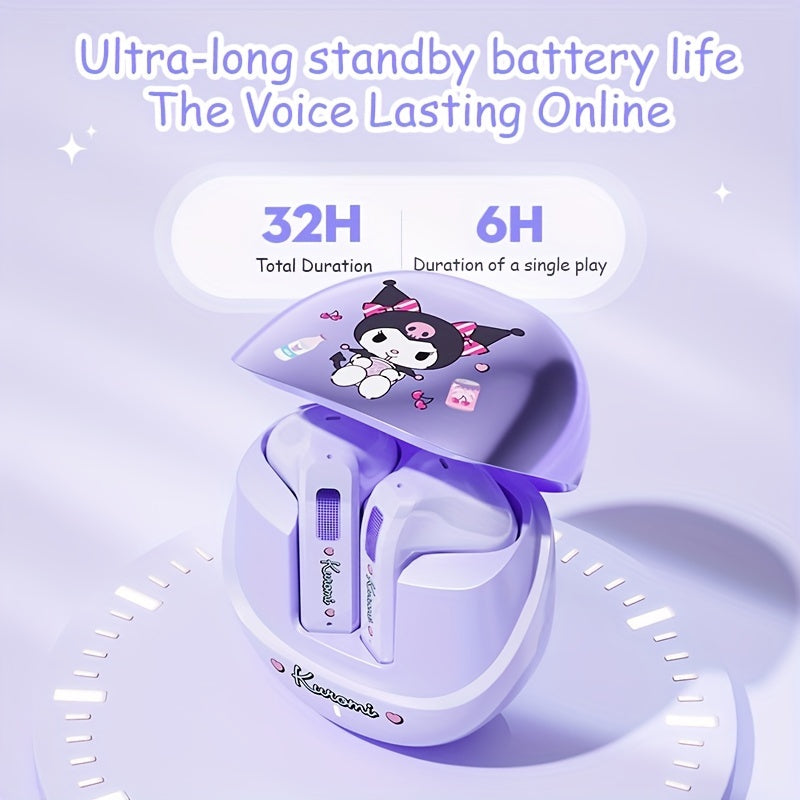 [Cute Kuromi Headphones] Sanrio Melody Kuromi Big Eared Dog Wireless Headphones - 3 Different Styles Available Cute Design with Battery Display Game Earplugs Unique Style Convenient for Carrying Smart Calls Suitable for Daily - SS69