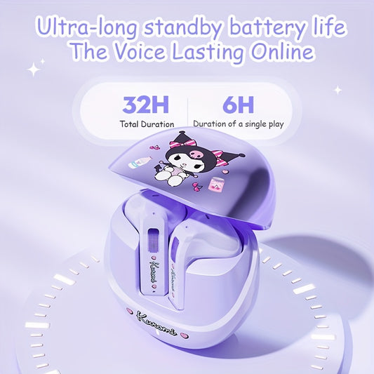 [Cute Kuromi Headphones] Sanrio Melody Kuromi Big Eared Dog Wireless Headphones - 3 Different Styles Available Cute Design with Battery Display Game Earplugs Unique Style Convenient for Carrying Smart Calls Suitable for Daily - SS69