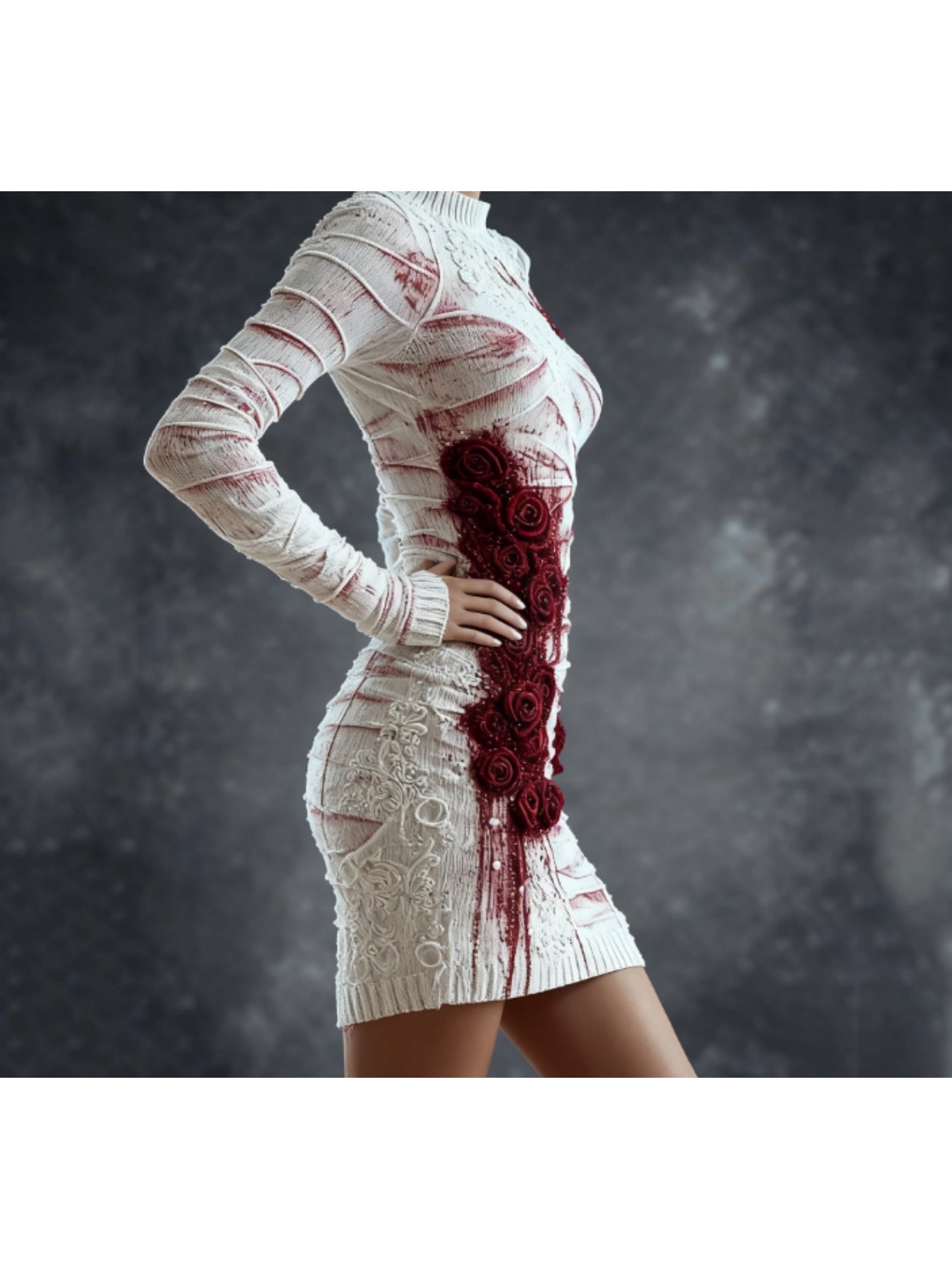 Women's Gothic Skeleton Print Sweater Dress - Form-Fitting Short Sleeve A-Line Dress with Round Neck, Hand Washable Costume Party Outfit for Halloween, Themed Events & Casual Wear (Skeleton Pattern) SS69