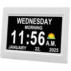 Large Digital Clock Designed for Seniors with Dementia, Featuring a Calendar Display, Alarms, And Functions As a Wall Clock Showing Day And Date. It Also Serves As an Alarm Clock, Desk Clock, Electronic Photo Frame, And Suppo