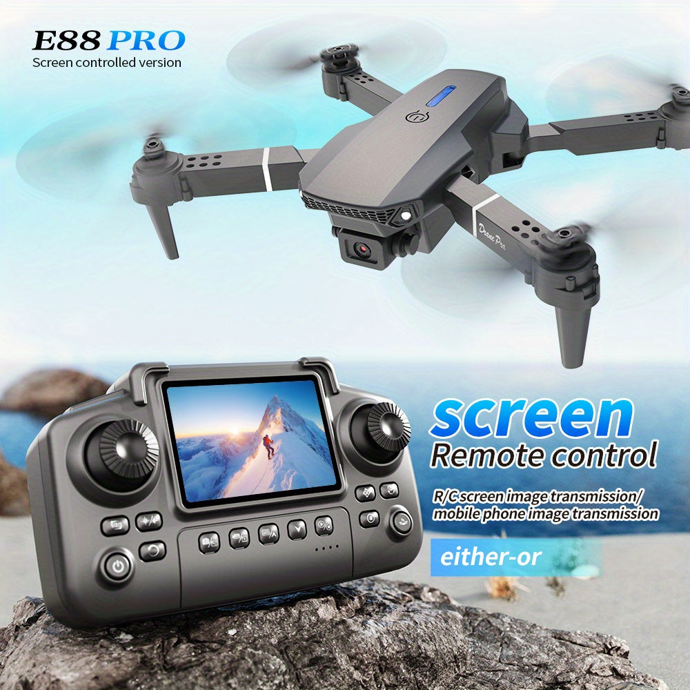 E88 Pro Version 2025 HD Dual Camera Drone with Screen Control - No Cellphone Required, One-Key Takeoff, Wi-Fi App Control, USB Charging, Durable & Reliable, Ideal for Beginners, Perfect Gift for Outdoor Camping and Vloggin SS69