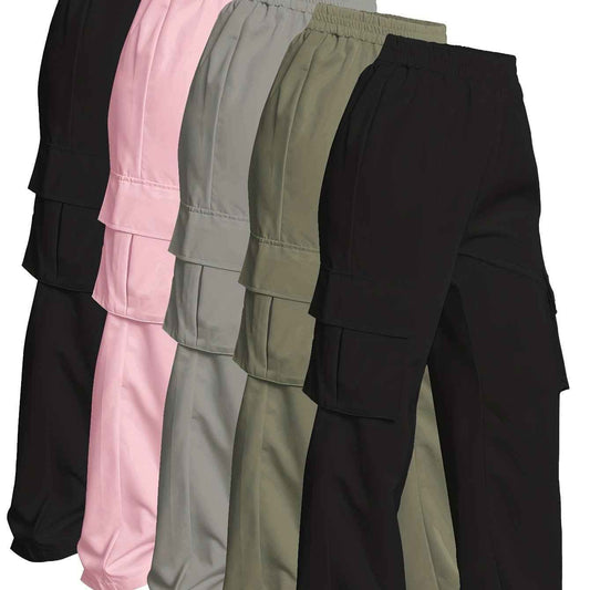 5-Pack Women'S Cargo Pants with Multiple Pockets - Elastic Waist Casual Outdoor Pants, Solid Color All-Season Trousers for Hiking, Travel & Daily Wear (Black, Pink, Grey, Olive Green), Cargo Pants Women, Hiking Pants Women, W