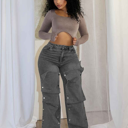 Women'S Hip Hop Vintage Wide-Leg Straight High-Waisted Jeans Classic Loose Jeans