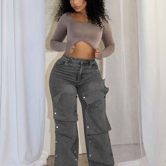 Women'S Hip Hop Vintage Wide-Leg Straight High-Waisted Jeans Classic Loose Jeans