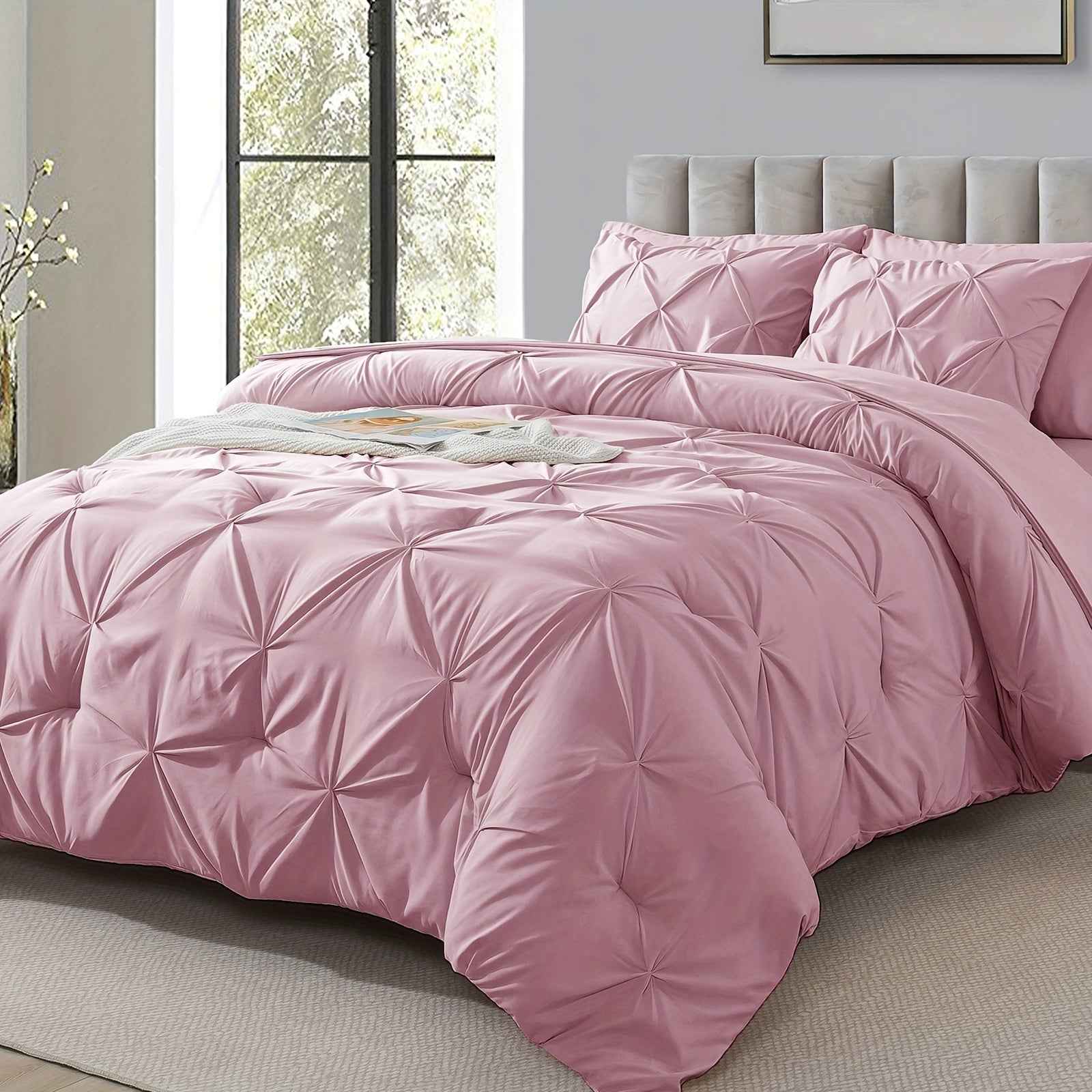Cosybay 7pcs Comforter Set, Luxury Soft Fluffy Bedding, 1 Comforter 1 Fitted Sheet 1 Flat Sheet 4 Pillowcases & Pillow Cover, All Season Quilt Set Queen, Hypoallergenic Breathable Easy Care, Valentine's Day Gifts School Hallo