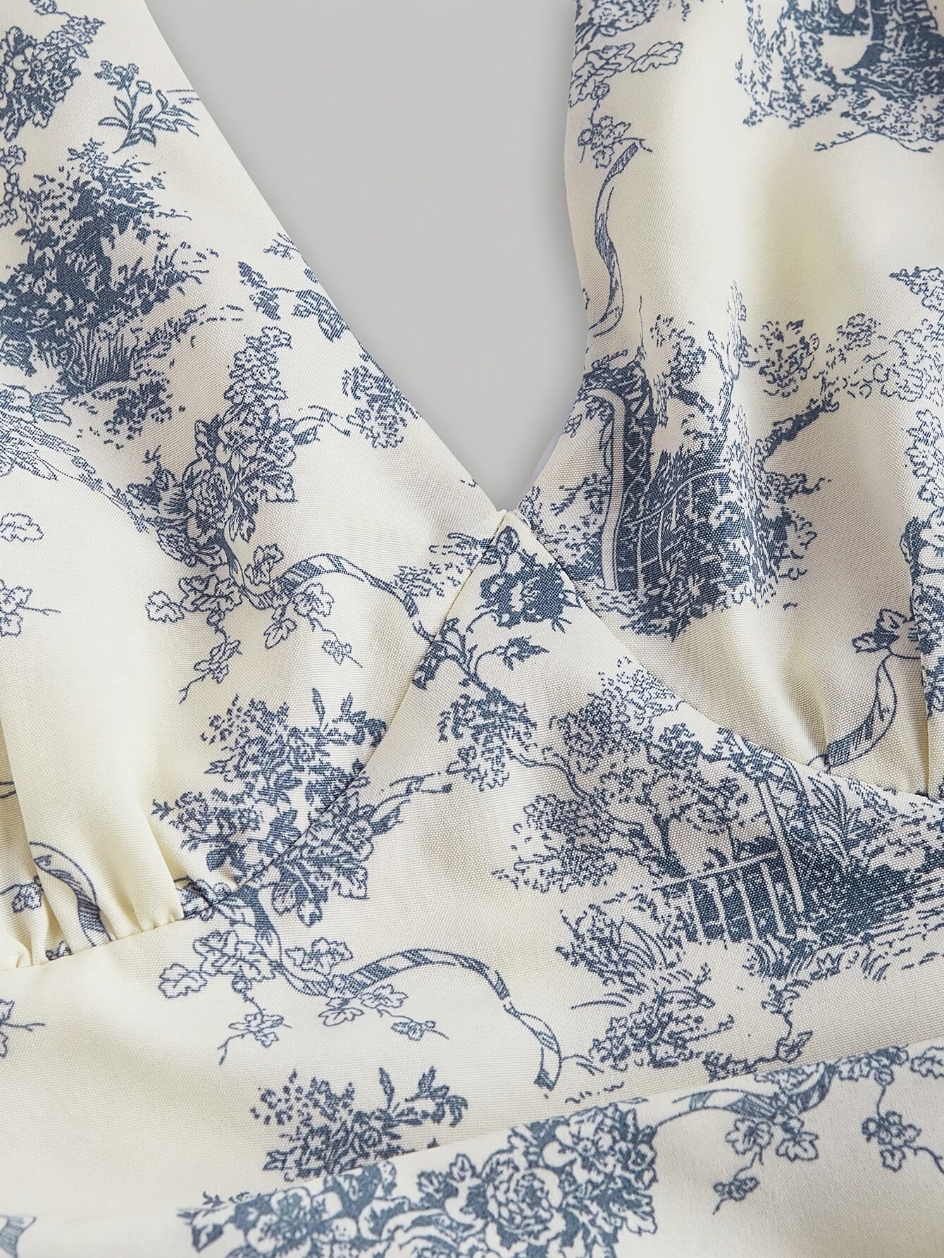 [Print Vintage Dress] Vintage Blue Floral Print Women's Dress - Halter Neck, Backless, A-Line, Long, Ruffled Detail - Semi-Sheer Polyester, Machine Washable SS69