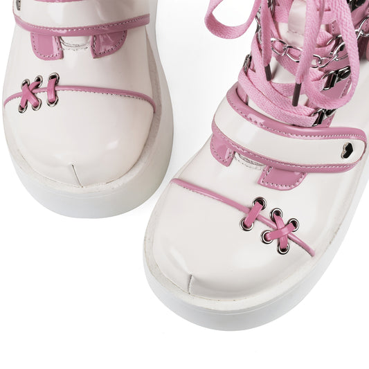 [Goth Rave High Heel Boots] Goth Rave High Heel Round Toe Zipper Wedges Mid Calf Booties - Platform Ankle Boots For Women - Kawaii Shoes SS69