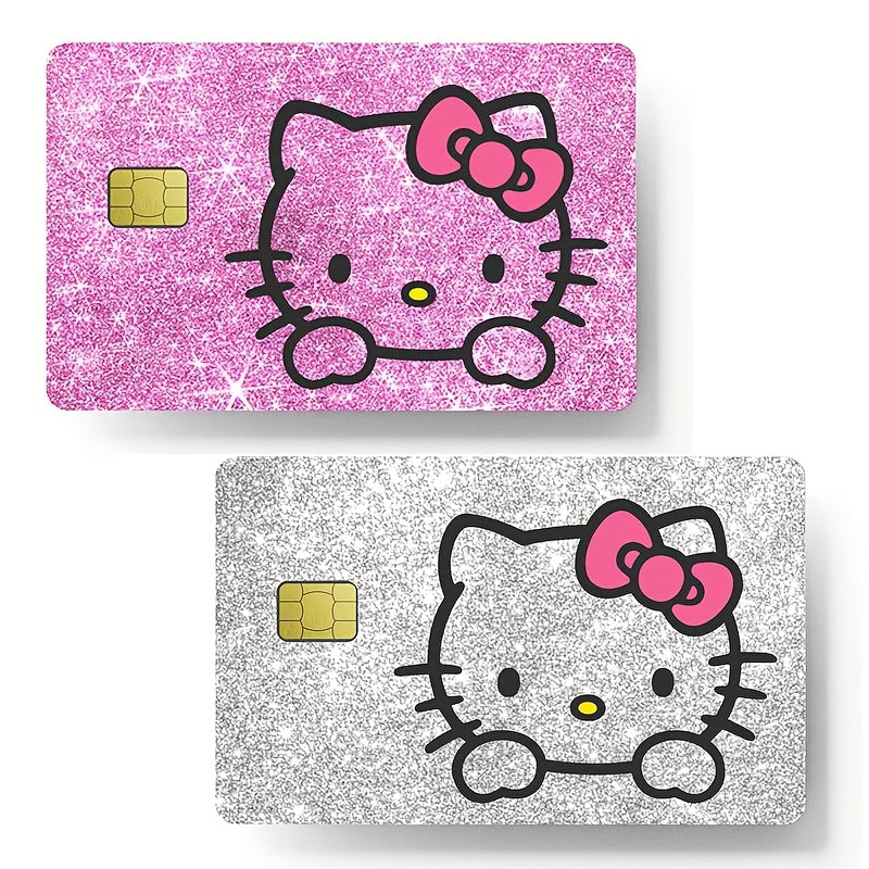 1 set of 2 HelloKitty credit card stickers, Silvery Laser self-adhesive black Kuromi PVC card stickers, bus card stickers, stored value card skin stickers SS69