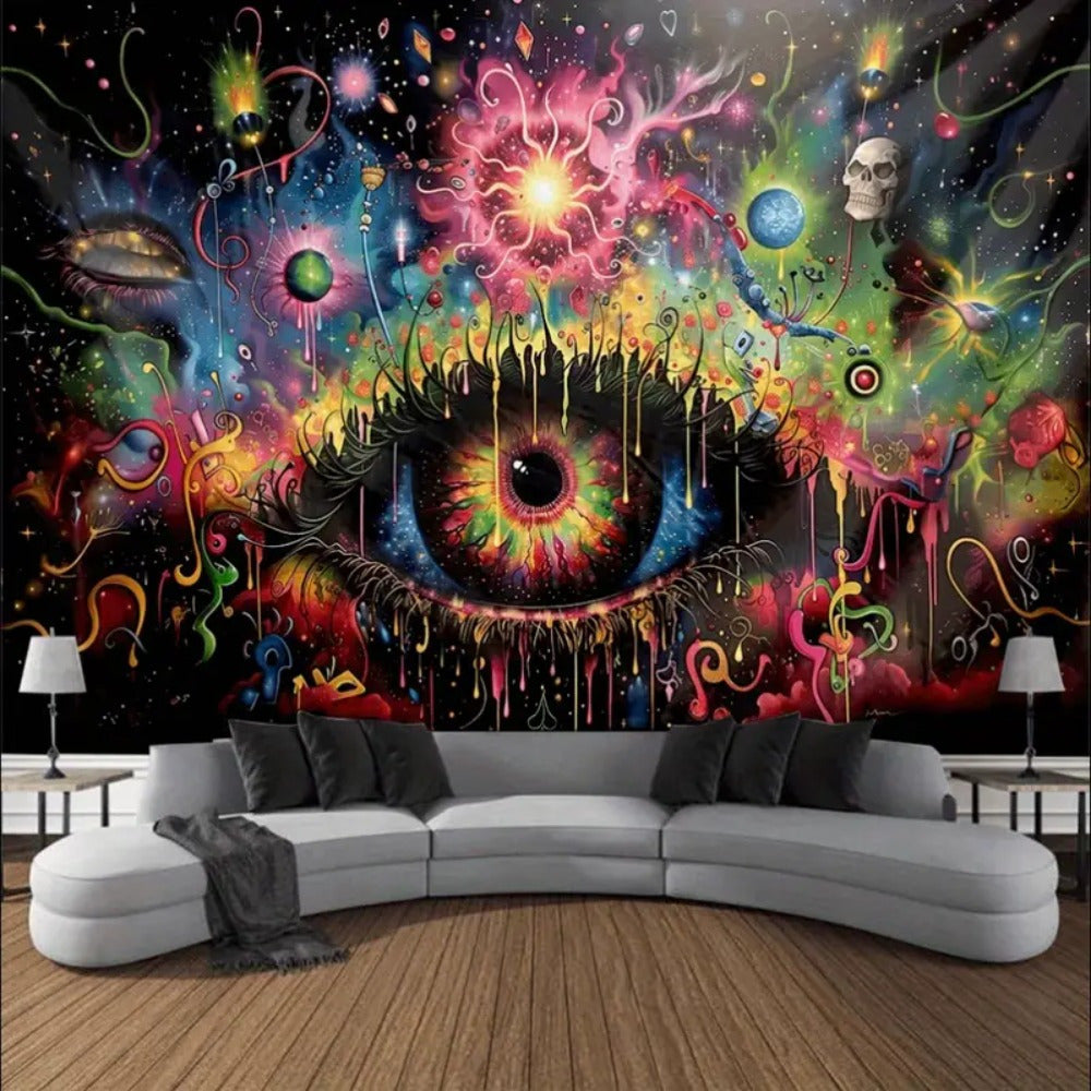 1pc Vibrant Psychedelic Eye Tapestry Wall Hanging – Contemporary Polyester Art with Cosmic Design, No Feathers, Electricity-Free, Perfect for Living Room & Bedroom Decor, Festive Room Accent | Psychedelic Wall Art | Woven T SS69 26.69 1PCS-90*60in