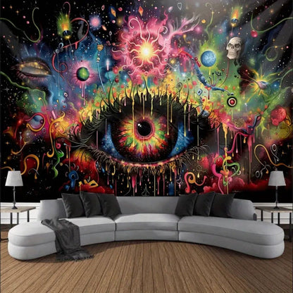 1pc Vibrant Psychedelic Eye Tapestry Wall Hanging – Contemporary Polyester Art with Cosmic Design, No Feathers, Electricity-Free, Perfect for Living Room & Bedroom Decor, Festive Room Accent | Psychedelic Wall Art | Woven T SS69 26.69 1PCS-90*60in