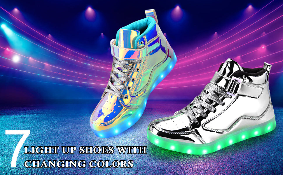 LED Lights Up Dacing Shoes | Lace Up Couples Sneakers, Luminous Flashing Trainers for Dancing, Party Festivals | High Top, Solid Color, Hook-and-Loop Fastener