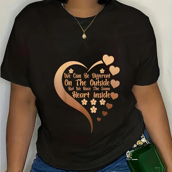 Proud Black Historical Month African American Casual T-shirt, Short Sleeve, round Neck, Machine Washable, Heart Concentric SS69 12.69 Black / XXL