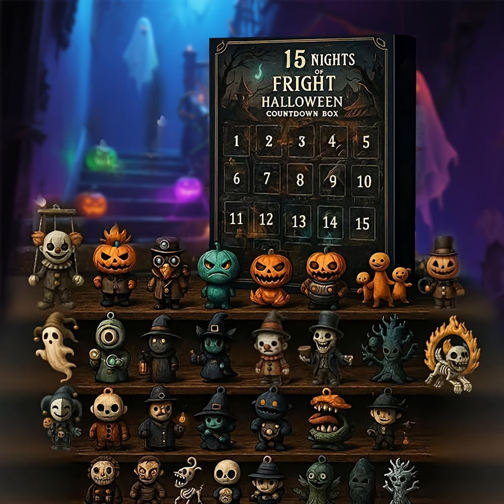 31 Nights of Fright Halloween Countdown Box with Figurines - Spooky Resin Advent Calendar, 2025 Gift Box with Hanging Charms & Mini Decorations, No Electricity Needed, Perfect for Halloween Party Favors, Halloween Decorations SS69 14.69 15 Days
