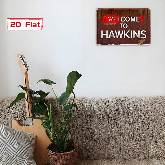 2D Flat, Open 1pc, Vintage Metal Tin Sign, 2D/Flat, Welcome to Enter: The Wonderful World of Hawkins, Art Decor Poster, Suitable for Home, Shop, Multi-purpose Wall Decoration, 7.87x11.81inch Outdoor Plaque with Pre-drilled Ho SS69