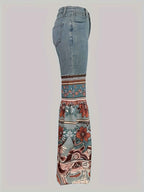 Women'S New Retro Printed High Waisted Pocket Jeans, Loose Casual Flared Pants