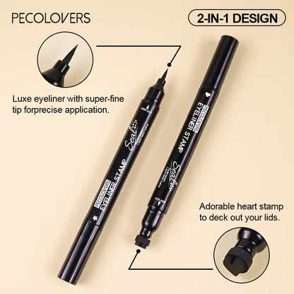 PECOLOVERS 2-in-1 Black Liquid Eyeliner Stamp Pen, Waterproof Quick Dry Love Heart Design, Cosmetic Makeup Tool SS69