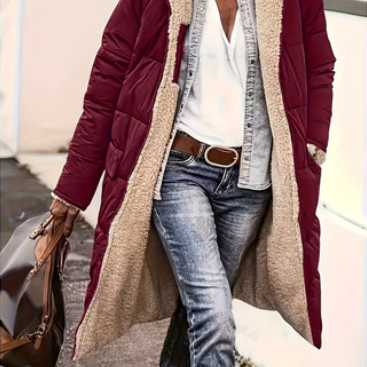 Plus Size, Plus Size Women's Elegant Quilted Teddy Parka Coat - Dual-Sided Hooded Winter Jacket with Full-Length Zipper, A-Line Silhouette & -Sweeping Hem, Machine Washable Outerwear