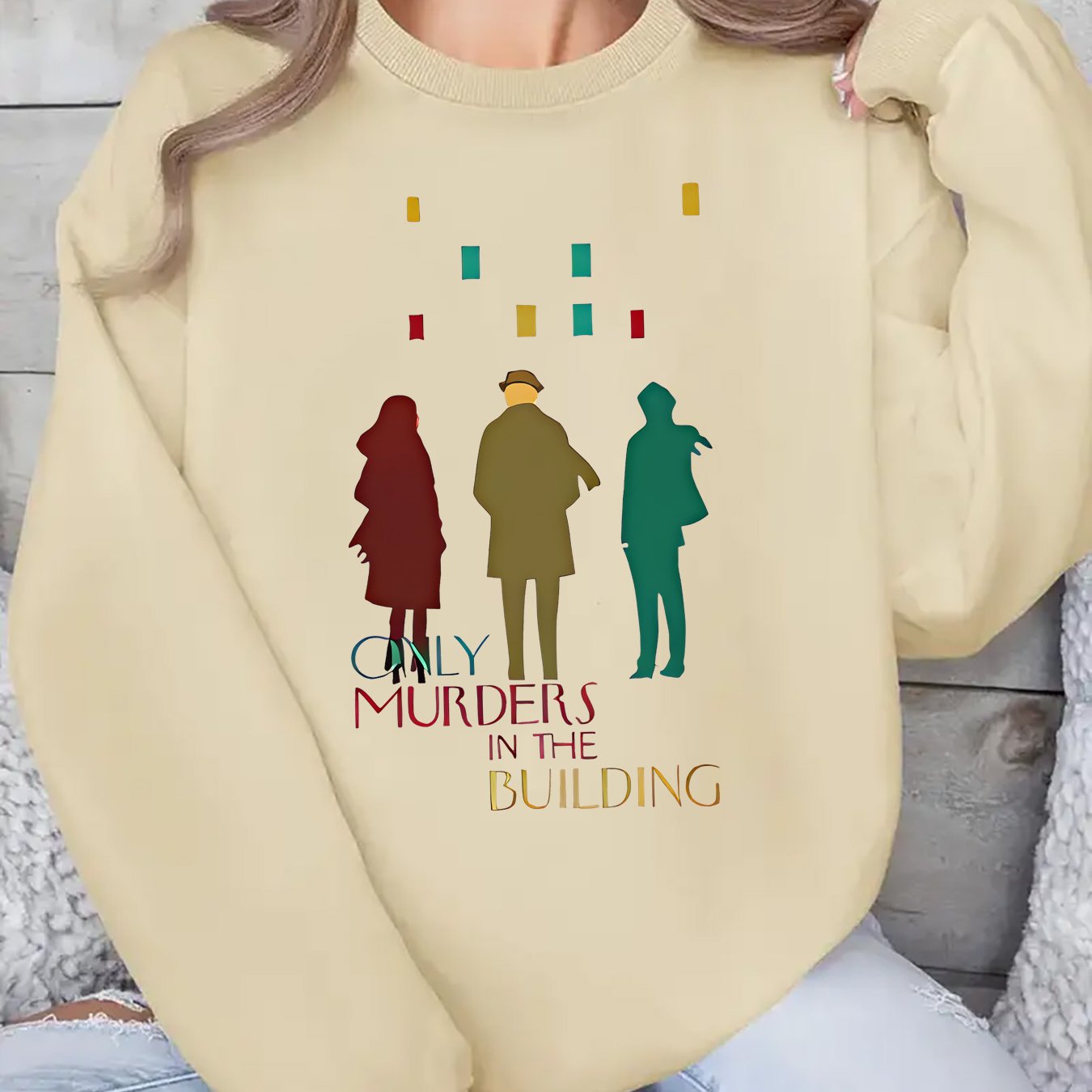 Women'S Sweater - TV Show Inspired Murder in the Building Graphic Pullover, Lightweight Crewneck Sweater for Fans, Birthday/Graduation Gift, Everyday & Special Occasion Outfit - Soft Women'S Sweater, Holiday Clothing, Comfort SS69 19.69 Apricot / XL