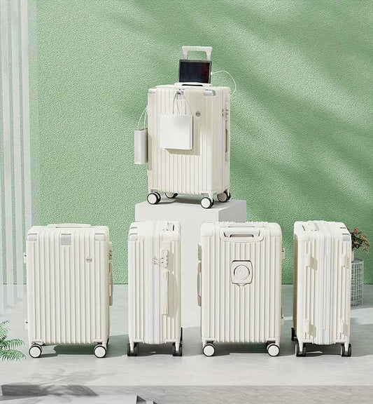 Christmas Gifts 20-Inch and Below Macaron Color Luggage with Cup Holder, USB Charging Port, Alloy Bumper Corners, Lightweight Carry-On Suitcase with Silent Spinner Wheels, TSA Lock, and Hook