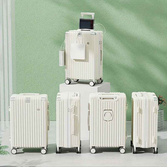 Christmas Gifts 20-Inch and Below Macaron Color Luggage with Cup Holder, USB Charging Port, Alloy Bumper Corners, Lightweight Carry-On Suitcase with Silent Spinner Wheels, TSA Lock, and Hook