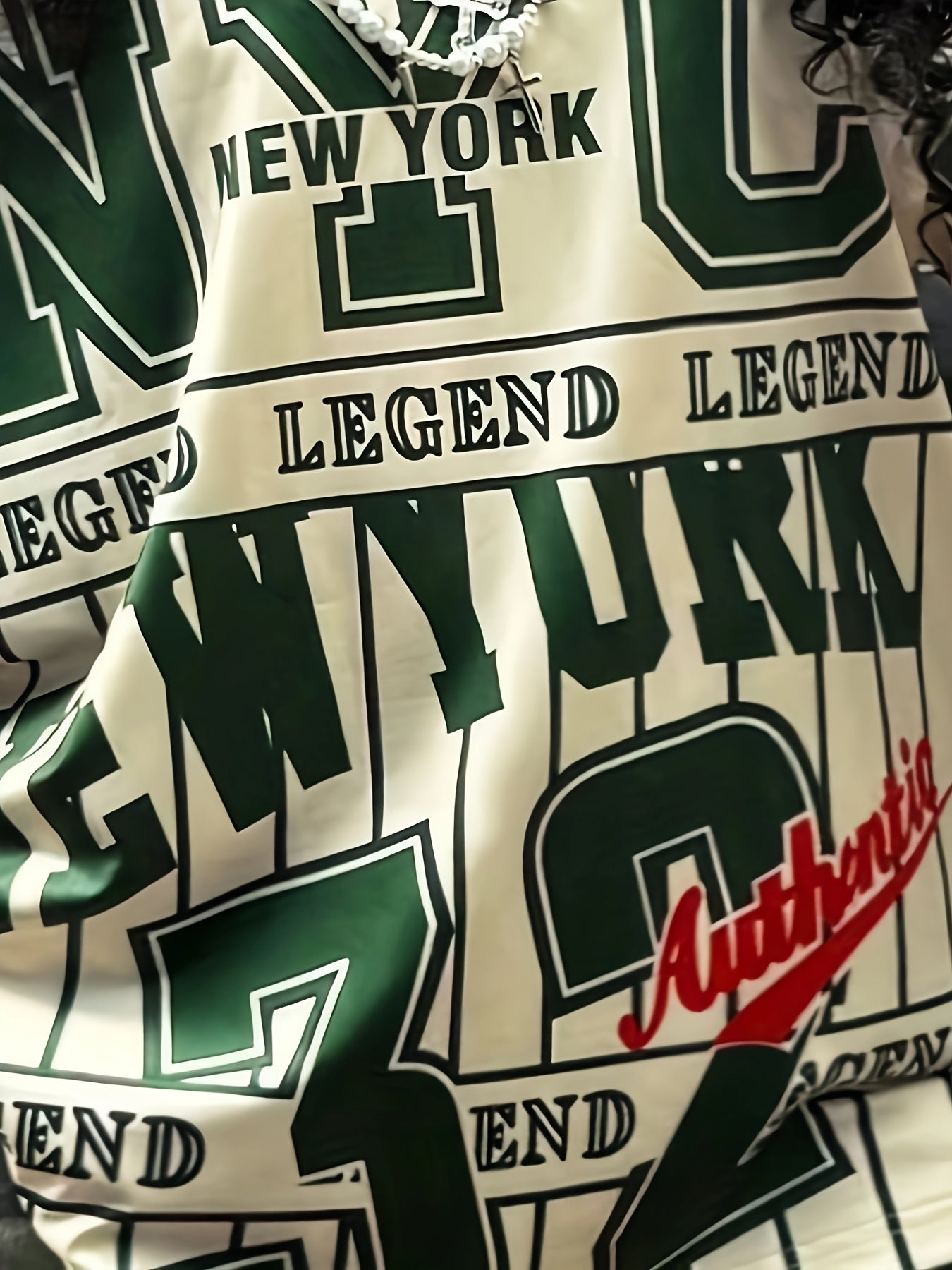 Women's NYC Legend Print Athletic T-Shirt - Casual Crew Neck, Short Sleeve, Lightweight Polyester, Spring/Summer Fashion Top with "N.Y.C. LEGEND" Design, Streetwear Fashion | Trendy Graphic Tee | Glossy Texture Shirt, Ladies SS69