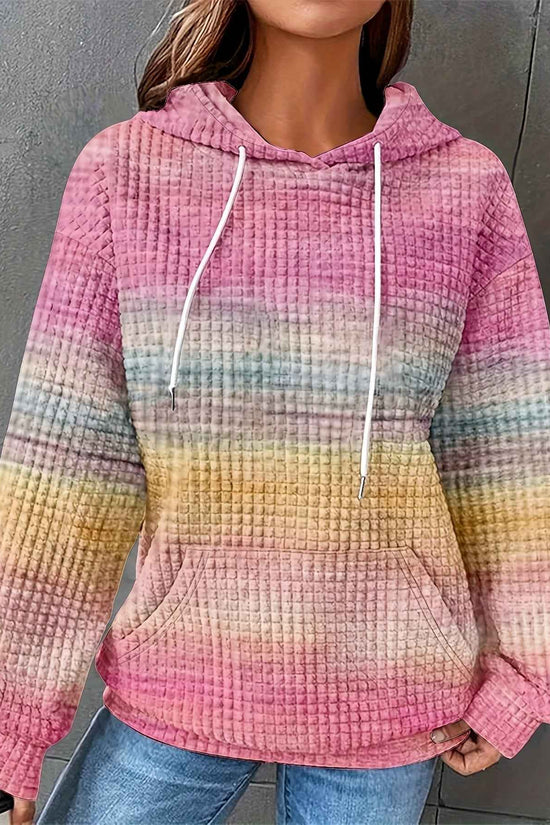 [Plus Size Hooded Sweatshirt] Plus Size - Plus Size - Plus Size - Plus Size - Women's Plus Size Hooded Sweatshirt - Pastel Rainbow Striped Pullover with Drawstring Hood, Soft Stretchy Fabric, Side Pockets - Cozy Fall/winter S