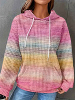[Plus Size Hooded Sweatshirt] Plus Size - Plus Size - Plus Size - Plus Size - Women's Plus Size Hooded Sweatshirt - Pastel Rainbow Striped Pullover with Drawstring Hood, Soft Stretchy Fabric, Side Pockets - Cozy Fall/winter S