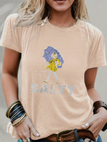 Salty with Umbrella Graphic Tee - Vintage Style Summer Beachwear for Trendy Women, Perfect for Vacation and Everyday Wear, ed T-shirt SS69
