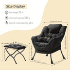 Lazy Chair with Foldable Ottoman, Modern Comfy Lounge Chair, Large Sofa Armchair with Footrest And A Side Pocket, Leisure Reading Chair with Footstool for Bedroom, Living Room, Dorm, Black, Bedroom Seating, Dorm Room Furnitur SS69