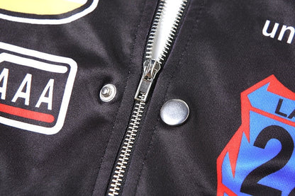 Women's Trendy Streetwear Letter Print Cropped Bomber Jacket - Red & White Casual Zip-Up with Graphic Design, Lightweight Polyester Blend for All Seasons, Fashion Forward Clothing | Trendy Casual Jacket | Polyester Blend Jack SS69