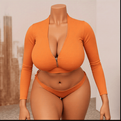 60.24-Inch Life Size Female Sex Doll - Soft Jelly Chest And Hips, TPE Material, Ultimate Pleasure Experience, No Need for Batteries, Orange Long Sleeved Top And Thong Design, Realistic Body Shape, Suitable for Adults to Play SS69