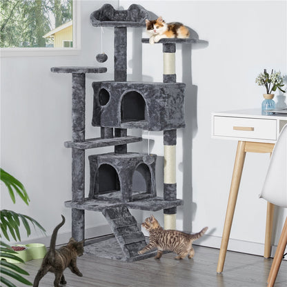 Costoffs Cat Tree 54in/70in/62in/80in/23.5in Cat Tower Condo with 2 Condos & 2 Dangling Balls & 3 Scratching Posts Large Cat House for for Kittens & Cats, Dark Gray/Light Gray/Beige/Black/Pink/Brown/Navy Blue/Green, Brown/W SS69 46.69 Dark Gray / 54in