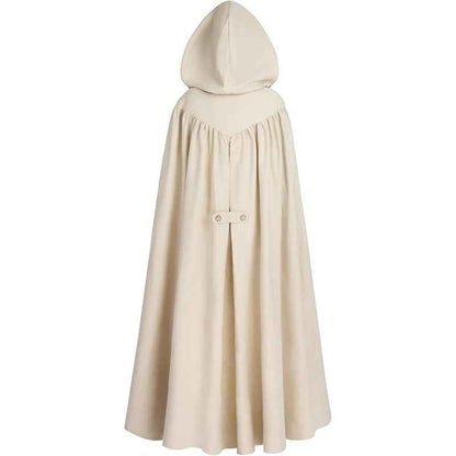 Medieval-Style Hooded Cape Costume, Celtic Knot & Satin Trim, Adjustable Tie-Front Closure, Renaissance Faire Outfit for Renaissance Festival Cosplay Themed Parties, Beige Pink Dark Green Burgundy