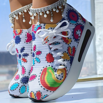 [Abstract Sneakers] Casual Abstract Print Wedge Sneakers | Side Lace-up - Without Anklet SS69