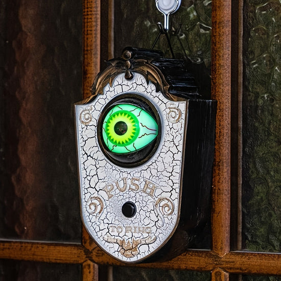 Sinister Haunted Doorbell - Luminous Ghostly Eye, Horror Sound Effects, and Animated Movement - Battery-Operated Halloween Decorative Hanging Prop for Universal, Oktoberfest, and Day of the Dead Celebrations (Requires 3 AAA B SS69