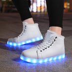 High-Top LED Glow Sneakers - USB-Powered Microfiber Winter Footwear