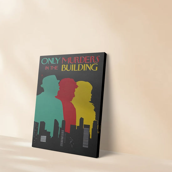 1pc Framed Canvas Painting - Only Murders in the Building Inspired Mystery Drama Decor - Dark Background with Green, Red, Yellow - Ready-to-Hang for Living Room, Office, Cafe - True Crime Fan Gift Idea - Framed Flat Canvas Wa SS69