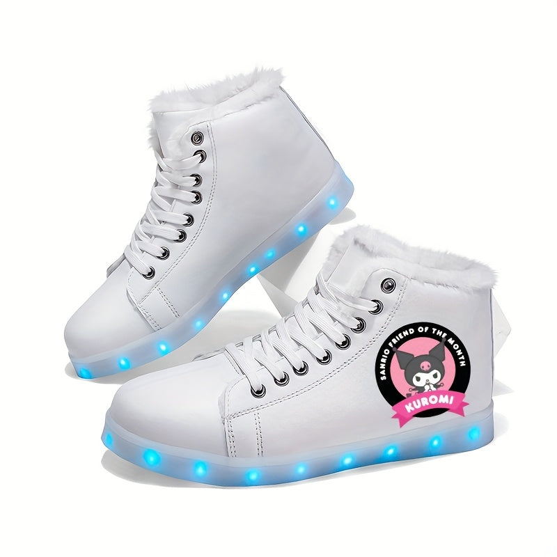 Women's & Unisex (for) Kuromi Cartoon LED Glowing Sneakers - -Lined Winter Warm Light Shoes with USB Rechargeable Multicolor Flashing, Traction TPR Sole & Anime Design for Night Sports/Party Wear - Compatible with