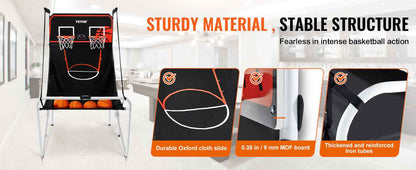 SucceBuy Foldable Basketball Arcade Game 2 Player Indoor Basketball Game Dual Shot Sport w/ 4 Balls 8 Game Modes for Kid Adult
